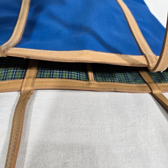 VINTAGE 90s Y2K Whitney Blue Canvas & Tan Trim Open Top Structure Roomy Tote Bag - Picture 8 of 17
